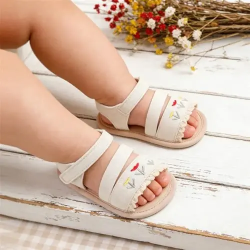 GDSDYM Infant Baby Girls Summer Sandals with Flower Bowknot Soft Sole Wedding Dress Flats Newborn First Walkers Crib Dress Shoes - 3