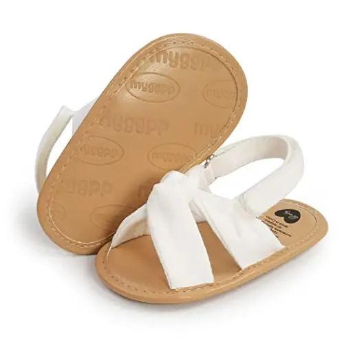 GDSDYM Infant Baby Girls Summer Sandals with Flower Bowknot Soft Sole Wedding Dress Flats Newborn First Walkers Crib Dress Shoes - 1