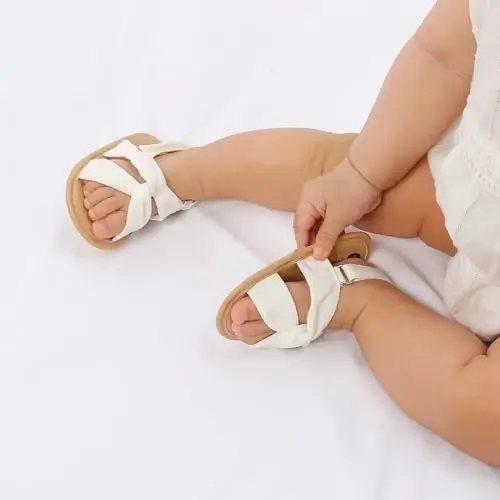 GDSDYM Infant Baby Girls Summer Sandals with Flower Bowknot Soft Sole Wedding Dress Flats Newborn First Walkers Crib Dress Shoes - GDSDYM (1)