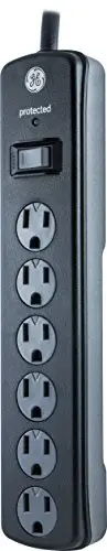 GE 6-Outlet Surge Protector, 8 Ft Extension Cord, Power Strip, 1300 Joules, Flat Plug, Twist-to-Close Safety Covers, Protected Indicator Light, UL Listed, Black, 33662 - 3