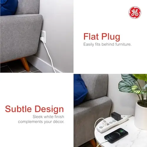 GE Surge Protector Power Strip, 10 Ft Extension Cord, 6 Outlet Extender, 800 Joules, Flat Plug, Twist-to-Close Safety Covers, ETL Listed, White, 2 Pack, 46864 - 3