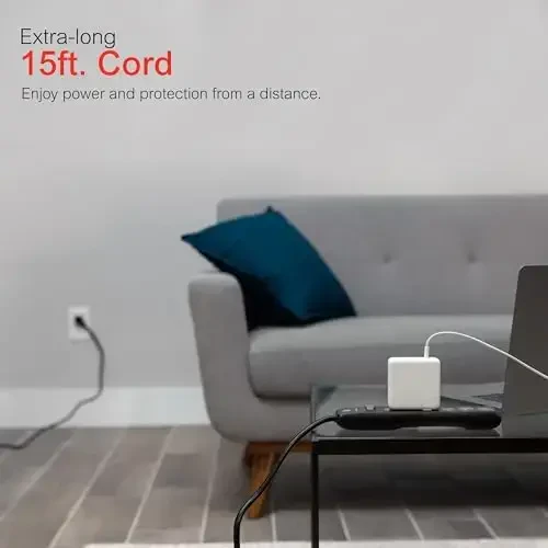 GE Surge Protector Power Strip, 15 Ft Extension Cord, 6 Outlet Extender, 800 Joules, Flat Plug, Twist-to-Close Safety Covers, ETL Listed, Black, 50767 - 4