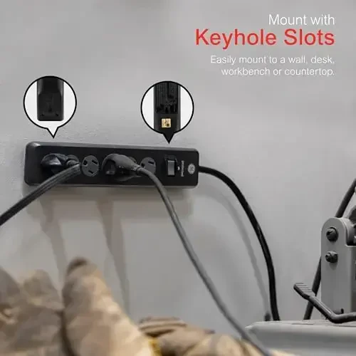 GE Surge Protector Power Strip, 10 Ft Extension Cord, 6 Outlet Extender, 800 Joules, Flat Plug, Twist-to-Close Safety Covers, ETL Listed, Black, 2 Pack, 54646 - 4