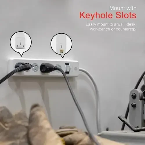 GE Surge Protector Elektr taʼminoti strip, 15 Ft uzaytirish simi, 6 rozetkali kengaytirgich, 800 dJoul, tekis vilka, burab yopiladigan xavfsizlik qopqoqlari, ETL roʻyxatidan oʻtgan, oq, 50768 - 6