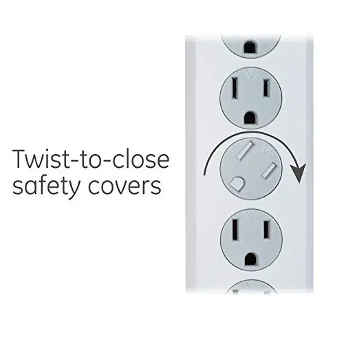 GE Surge Protector Power Strip, 6 Ft Extension Cord, 6 Outlet Extender, 800 Joules, Flat Plug, Twist-to-Close Safety Covers, ETL Listed, White, 2 Pack, 54638 - 5