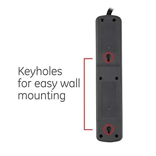 GE Surge Protector Power Strip, 8 Ft Extension Cord, 6 Outlet Extender, 800 Joules, Flat Plug, Twist-to-Close Safety Covers, UL Listed, Black, 2 Pack, 54643 - 6