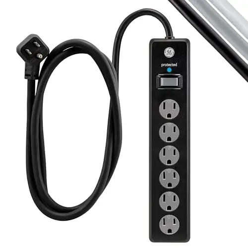 GE Surge Protector Power Strip,6 Ft Extension Cord,6 Outlet Extender,800 Joules,Flat Plug,Twist-to-Close Safety Covers,ETL Listed,Black,33661,(Pack of 10) - GE (1)