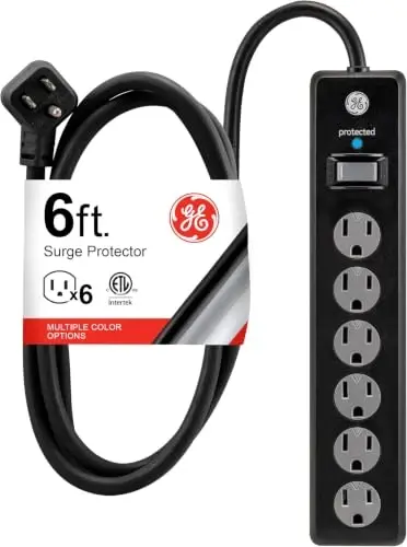 GE Surge Protector Power Strip,6 Ft Extension Cord,6 Outlet Extender,800 Joules,Flat Plug,Twist-to-Close Safety Covers,ETL Listed,Black,33661,(Pack of 10) - 1