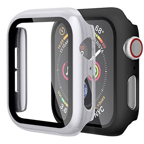 GEAK Uyumluluğu Apple Watch Kılıfı 44mm Ekran Koruyucu ile (2'li Paket) Tam Gövde Koruyucu Çerçeve Kılıfı iWatch Serisi 5/4 için, Siyah/Gümüş - 1