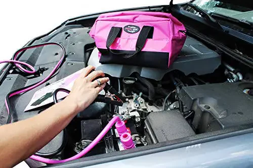 Gears Out Pretty Pink Roadside Kit - Pink Emergency Kit for Teenage Girls and Women - Lightweight Soft Carry Case with Pink Jump Leads, First Aid Kit and Pink Tools - 7