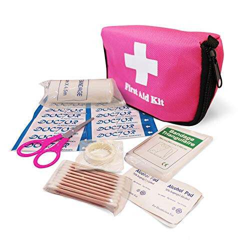 Pretty Pink Roadside Kit - Emergency Kit for Teen Girls and Women - Car Accessories with Jumper Cables, First Aid Kit, Tools, 5 Year Warranty - 5