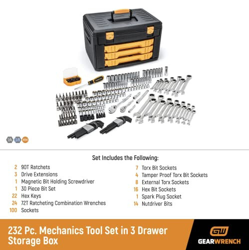 GEARWRENCH 232 Piece Mechanics Tool Set in 3 Drawer Storage Box | 80944 - 3