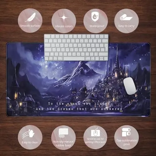Night Purple Desk Mat Dark Academia Anime Computer Desk Keyboard Mat, 31.5 X 15.8 in Office Decor for Women Castle Aesthetics Mouse Pad XXL for Desktop Laptop Computer Mouse Gaming Pad - 6