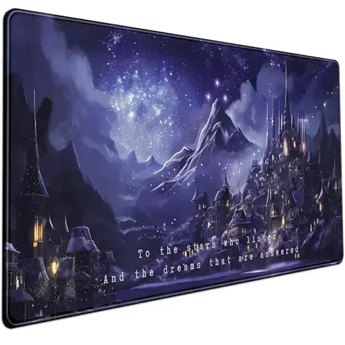 Night Purple Desk Mat Dark Academia Anime Computer Desk Keyboard Mat, 31.5 X 15.8 in Office Decor for Women Castle Aesthetics Mouse Pad XXL for Desktop Laptop Computer Mouse Gaming Pad 