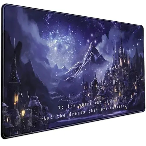 Night Purple Desk Mat Dark Academia Anime Computer Desk Keyboard Mat, 31.5 X 15.8 in Office Decor for Women Castle Aesthetics Mouse Pad XXL for Desktop Laptop Computer Mouse Gaming Pad - 1