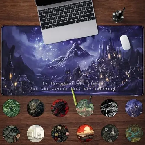Night Purple Desk Mat Dark Academia Anime Computer Desk Keyboard Mat, 31.5 X 15.8 in Office Decor for Women Castle Aesthetics Mouse Pad XXL for Desktop Laptop Computer Mouse Gaming Pad - 2