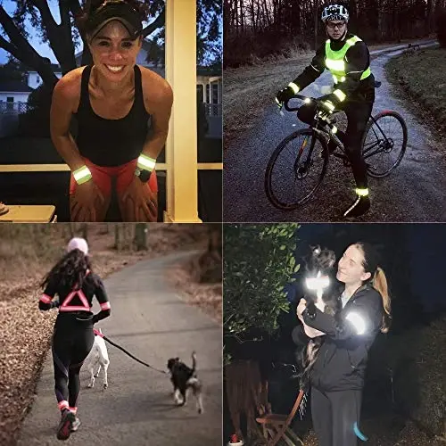 HiVisible Reflective Bands for Night Walking Reflective Arm Bands for Runners Reflective Wristbands Reflective Ankle Bands Cycling Reflective Running Gear Bike Pant Leg Strap Bicycle Pants Clips - 6