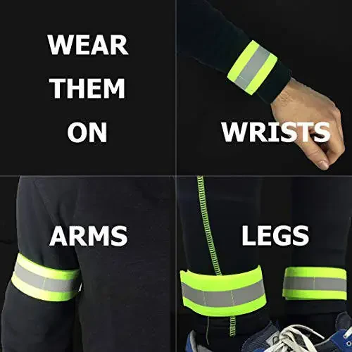 HiVisible Reflective Bands for Night Walking Reflective Arm Bands for Runners Reflective Wristbands Reflective Ankle Bands Cycling Reflective Running Gear Bike Pant Leg Strap Bicycle Pants Clips - 4