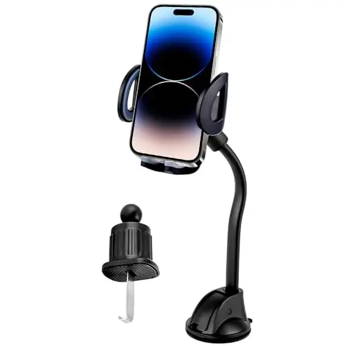 Geekstop Car Suction Cup Cell Phone Holder for Car, Adjustable Memory Hose Car Phone Mount Universal Cell Phone Holder Dashboard/Windshield/Vent Mount Fit for iPhone Samsung Android Smartphone - GEEKSTOP