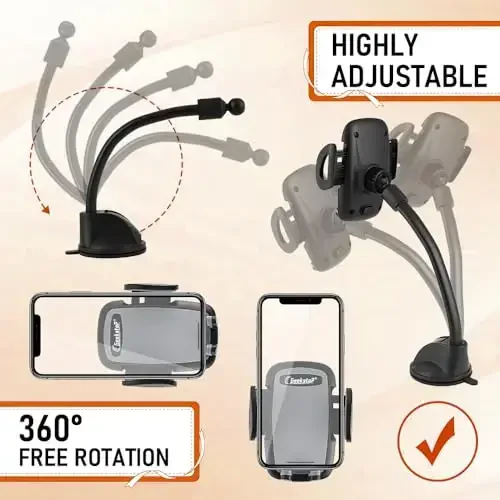 Geekstop Car Suction Cup Cell Phone Holder for Car, Adjustable Memory Hose Car Phone Mount Universal Cell Phone Holder Dashboard/Windshield/Vent Mount Fit for iPhone Samsung Android Smartphone - 3