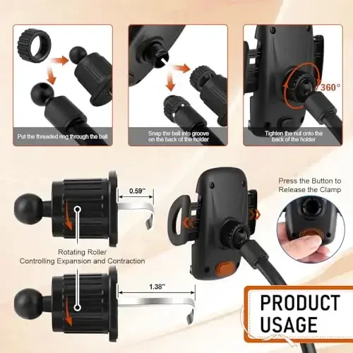 Geekstop Car Suction Cup Cell Phone Holder for Car, Adjustable Memory Hose Car Phone Mount Universal Cell Phone Holder Dashboard/Windshield/Vent Mount Fit for iPhone Samsung Android Smartphone - 7