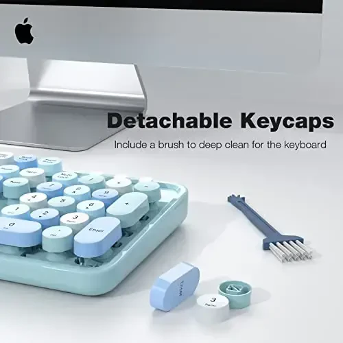 Wireless Keyboard and Mouse Combo - GEEZER Sky Blue Full-Sized Colorful Keyboard 104 Keys - USB 2.4 G Receiver Plug Play with Round Keycap Typewriter Keyboards, for Windows, PC, Laptop, Desktop - 5