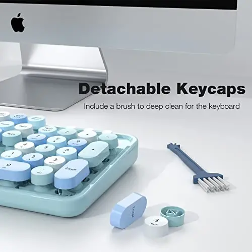 Wireless Keyboard and Mouse Combo - GEEZER Sky Blue Full-Sized Colorful Keyboard 104 Keys - USB 2.4 G Receiver Plug Play with Round Keycap Typewriter Keyboards, for Windows, PC, Laptop, Desktop - 5