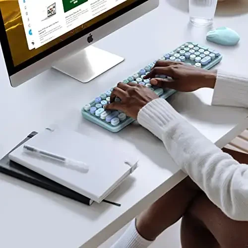 Wireless Keyboard and Mouse Combo - GEEZER Sky Blue Full-Sized Colorful Keyboard 104 Keys - USB 2.4 G Receiver Plug Play with Round Keycap Typewriter Keyboards, for Windows, PC, Laptop, Desktop - 6