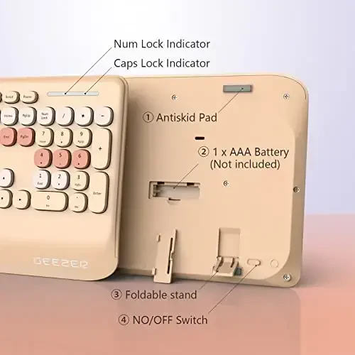 GEEZER Wireless Keyboard and Mouse Combo Milk Tea Color, 106 Keys Less Noise Full-Size 2.4G Ultra-Slim Colorful Keyboards with Palm Rest, One USB Nano Receiver for Windows/Mac/Laptop/PC - 5