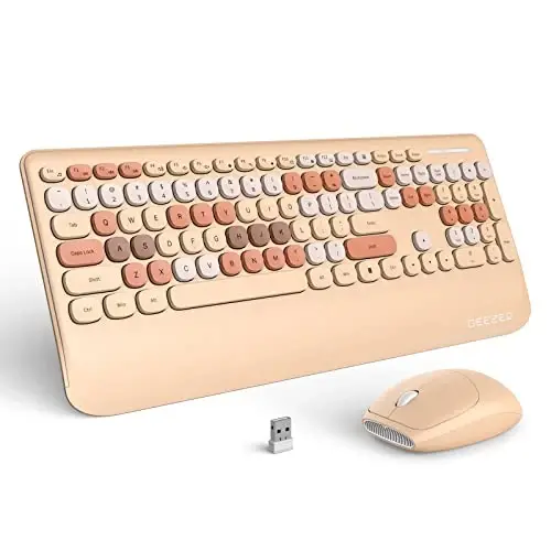 GEEZER Simsiz klaviatura va sichqoncha kombinatsiyasi Sutli choy rangi, 106 tugmali kam shovqinli to'liq o'lchamli 2.4G Ultra-ingichka rangli klaviaturalar, Windows/Mac/Laptop/PC uchun bitta USB Nano qabul qilgich 