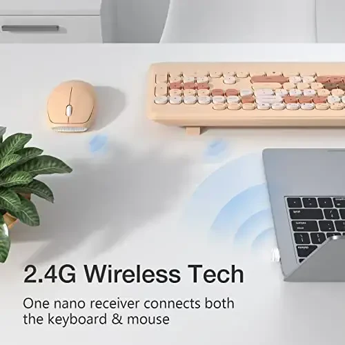 GEEZER Simsiz klaviatura va sichqoncha kombinatsiyasi Sutli choy rangi, 106 tugmali kam shovqinli to'liq o'lchamli 2.4G Ultra-ingichka rangli klaviaturalar, Windows/Mac/Laptop/PC uchun bitta USB Nano qabul qilgich - 3