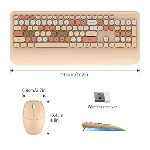 GEEZER Simsiz klaviatura va sichqoncha kombinatsiyasi Sutli choy rangi, 106 tugmali kam shovqinli to'liq o'lchamli 2.4G Ultra-ingichka rangli klaviaturalar, Windows/Mac/Laptop/PC uchun bitta USB Nano qabul qilgich - 7