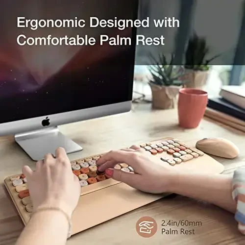 GEEZER Wireless Keyboard and Mouse Combo Milk Tea Color, 106 Keys Less Noise Full-Size 2.4G Ultra-Slim Colorful Keyboards with Palm Rest, One USB Nano Receiver for Windows/Mac/Laptop/PC - 2