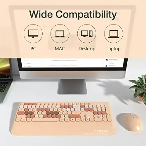GEEZER Wireless Keyboard and Mouse Combo Milk Tea Color, 106 Keys Less Noise Full-Size 2.4G Ultra-Slim Colorful Keyboards with Palm Rest, One USB Nano Receiver for Windows/Mac/Laptop/PC - 6