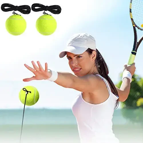 Gejoy 4 Packs Tennis Training Ball with String Tennis Trainer Balls Self Practice Trainer Tool Tennis Ball Training Equipment for Tennis Trainer Practice Exercise - 4
