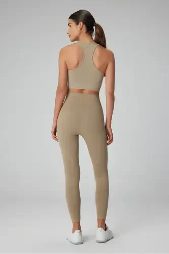 Gela High Waist, Flexible And Gathering Sports Tights Khaki-Khaki - 4