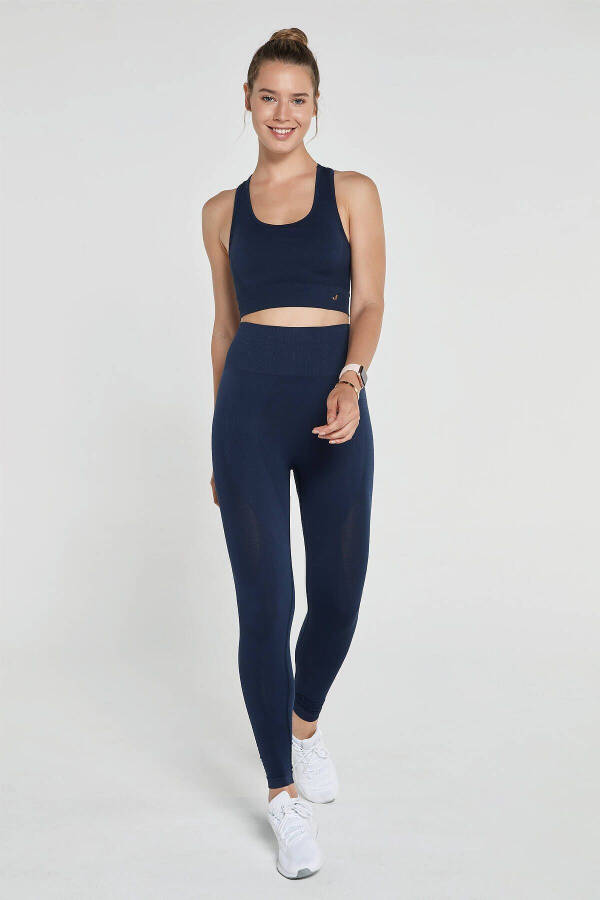 Gela Yüksek Bel, Esnek Ve Toparlayıcı Spor Tayt Lacivert-Lacivert - 20