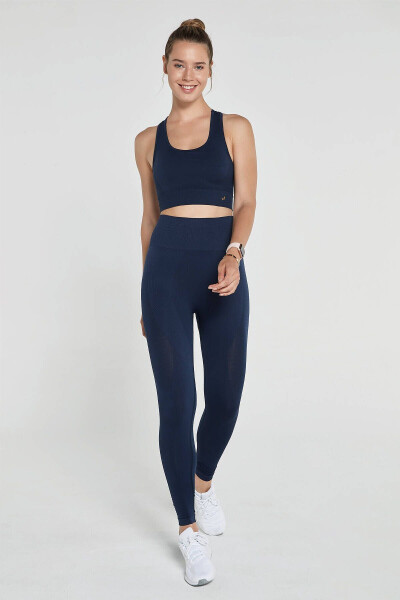 Gela Yüksek Bel, Esnek Ve Toparlayıcı Spor Tayt Lacivert-Lacivert - 15