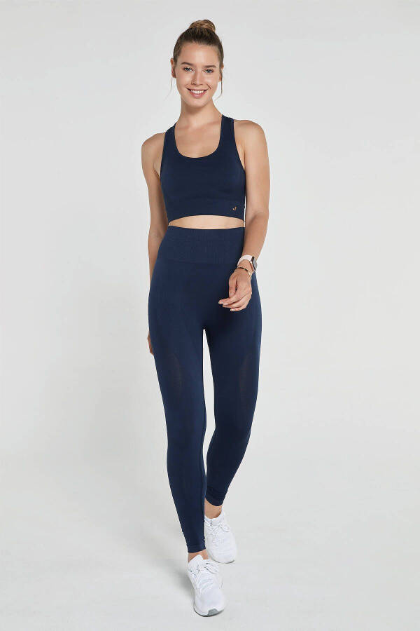 Gela Yüksek Bel, Esnek Ve Toparlayıcı Spor Tayt Lacivert-Lacivert - 5