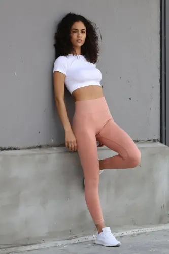 Gela Yüksek Bel, Esnek Ve Toparlayıcı Spor Tayt Pastel Pembe-Pastel Pembe 