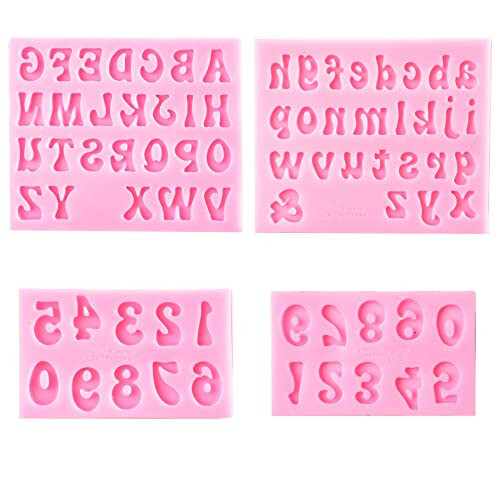 GELIFATLE Letters Molds and Numbers Molds, Silicone Fondant Mold Chocolate Molds, 0-9 Number and 26 Letters Silicone Molds for Baking Desserts and Cake Decoration (4 pack) - GELIFATLE