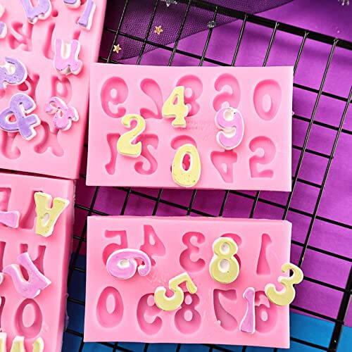GELIFATLE Letters Molds and Numbers Molds, Silicone Fondant Mold Chocolate Molds, 0-9 Number and 26 Letters Silicone Molds for Baking Desserts and Cake Decoration (4 pack) - 7