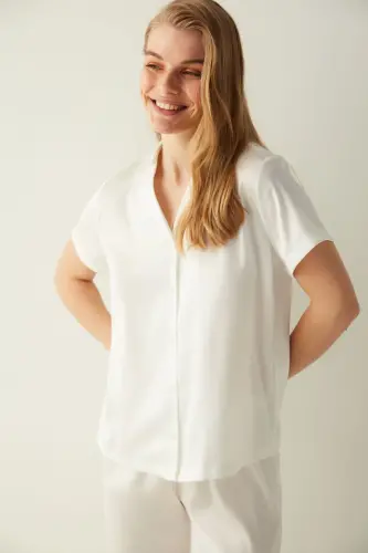 Bridal Aine Saten Gömlek Pantolon Pijama Takımı-gelin Koleksiyonu - Beyaz - 4
