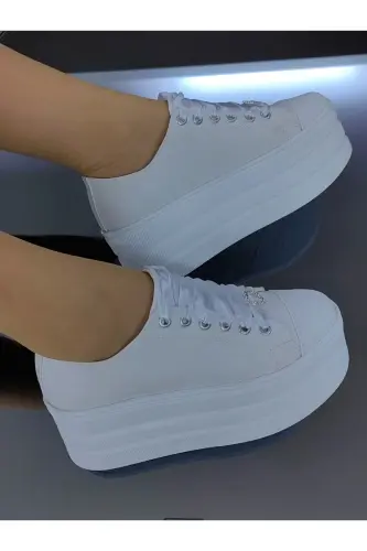 Gelin Ayakkabısı Beyaz Keten Platform Düz Taban 7cm Aşırı Rahat - AYAKKABI TUTKUSU STILO ® (1)