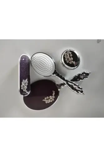 Gelin Çeyizlik Ayna Tarak Seti 2 Yapraklı-MOR - 3
