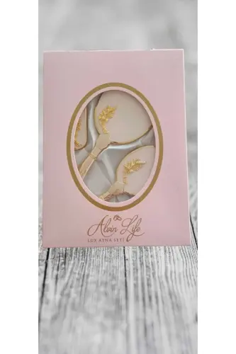 Gelin Ceyizlik Hediyelik Ayna Tarak Seti Gelin Bohçası-Krem - DEPASSE (1)