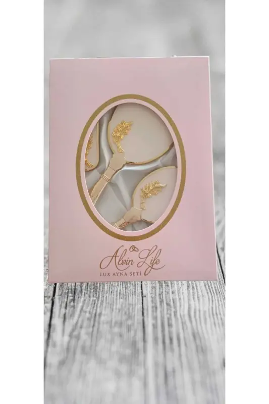 Gelin Ceyizlik Hediyelik Ayna Tarak Seti Gelin Bohçası-Krem - 2