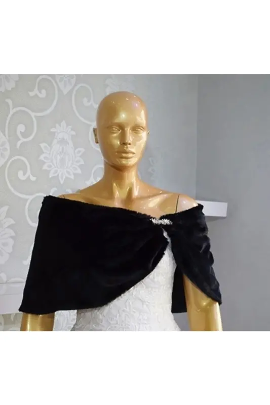 Gelin Kürk-gelin Ceket-gelinlik Bolero-gelinlik Etol-nikah Kürk- Şal-gelinlik Aksesuarları-abiye Şal - SİYAH - 3