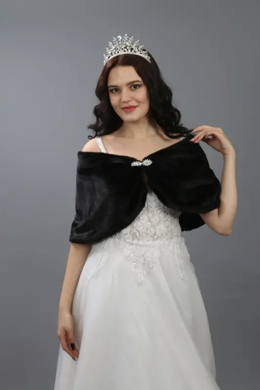 Gelin Kürk-gelin Ceket-gelinlik Bolero-gelinlik Etol-nikah Kürk- Şal-gelinlik Aksesuarları-abiye Şal - SİYAH - 4