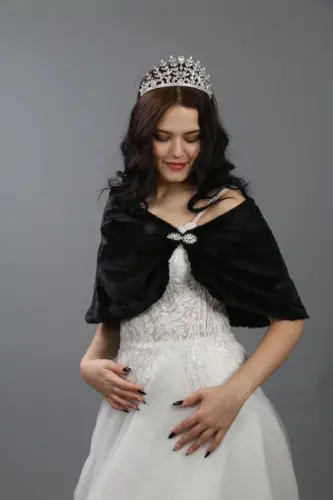 Gelin Kürk-gelin Ceket-gelinlik Bolero-gelinlik Etol-nikah Kürk- Şal-gelinlik Aksesuarları-abiye Şal - SİYAH - 5